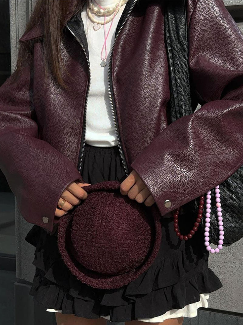 Mystique & Co™ veste en cuir bordeaux
