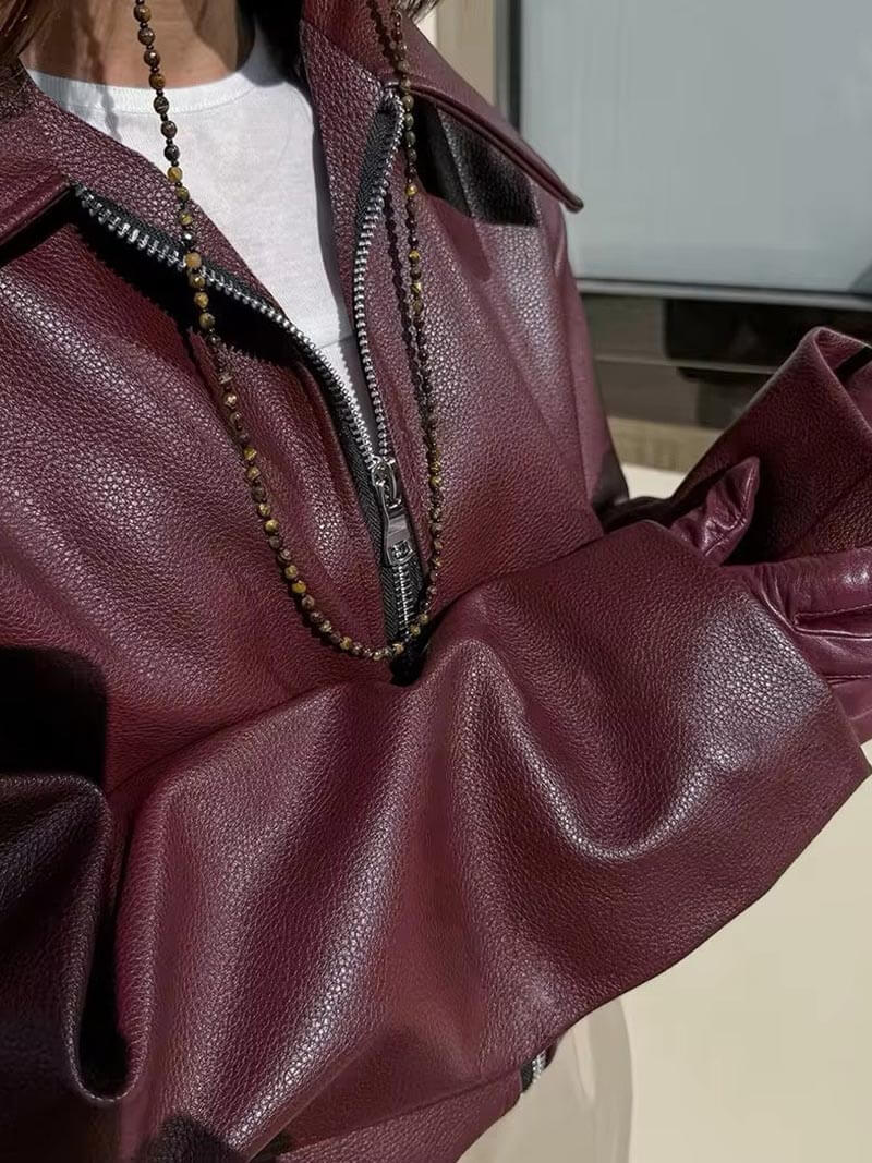 Mystique & Co™ veste en cuir bordeaux