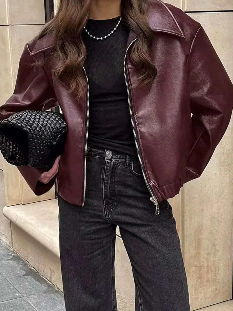 Mystique & Co™ veste en cuir bordeaux