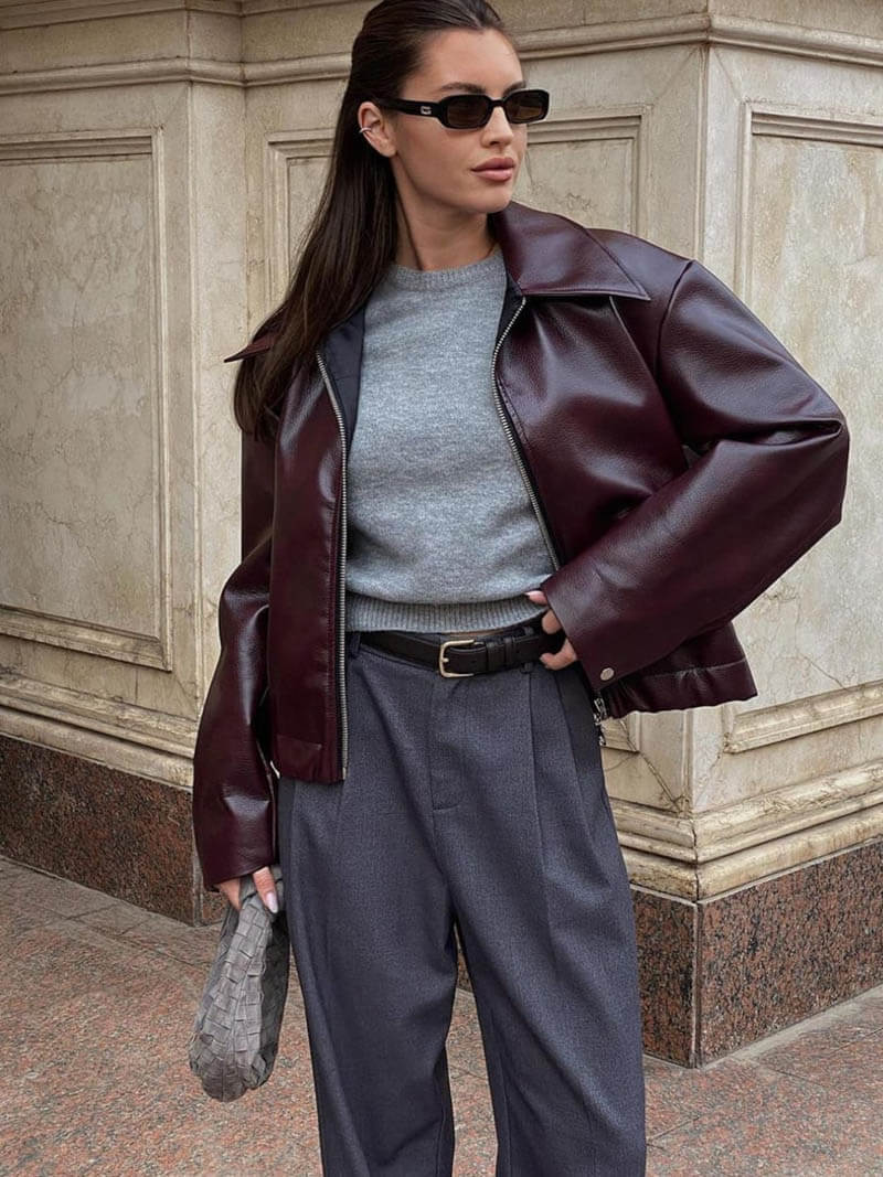 Mystique & Co™ veste en cuir bordeaux