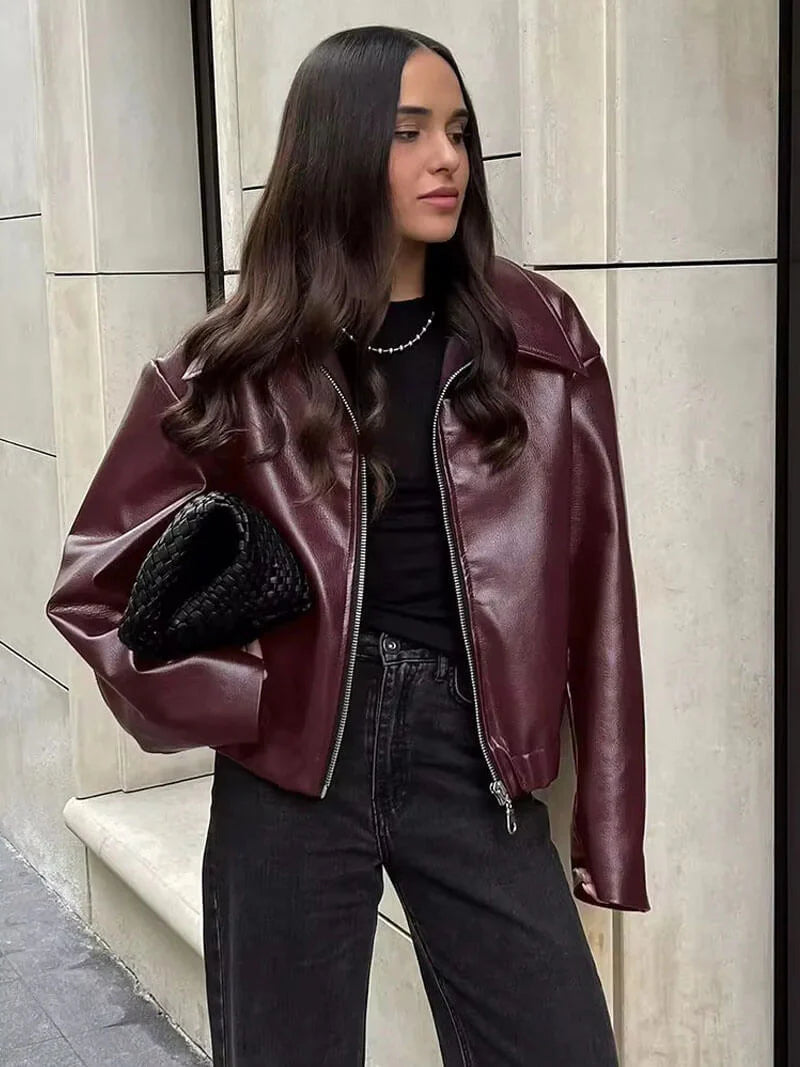 Mystique & Co™ veste en cuir bordeaux