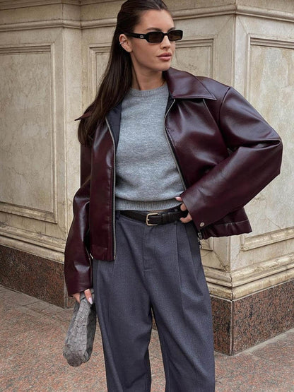 Mystique & Co™ veste en cuir bordeaux