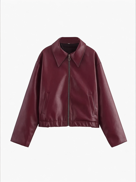Mystique & Co™ veste en cuir bordeaux